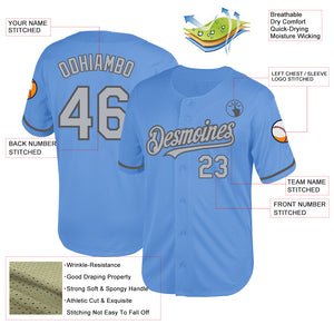 Custom Light Blue Gray-Steel Gray Mesh Authentic Throwback Baseball Jersey