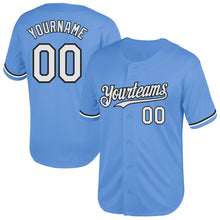 Load image into Gallery viewer, Custom Light Blue White-Black Mesh Authentic Throwback Baseball Jersey
