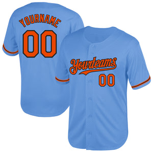 Custom Light Blue Orange-Black Mesh Authentic Throwback Baseball Jersey