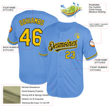 Загрузить изображение в средство просмотра галереи, Custom Light Blue Yellow-Black Mesh Authentic Throwback Baseball Jersey
