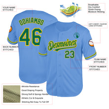 Загрузить изображение в средство просмотра галереи, Custom Light Blue Kelly Green-Yellow Mesh Authentic Throwback Baseball Jersey
