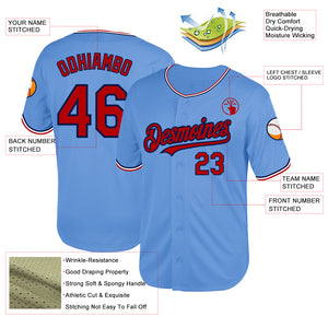 Custom Light Blue Red-Navy Mesh Authentic Throwback Baseball Jersey