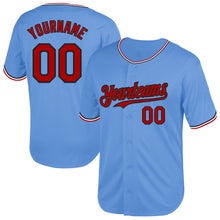 Загрузить изображение в средство просмотра галереи, Custom Light Blue Red-Black Mesh Authentic Throwback Baseball Jersey
