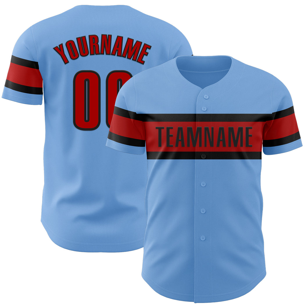 Custom Light Blue Red-Black Authentic Baseball Jersey