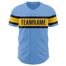 Load image into Gallery viewer, Custom Light Blue Yellow-Navy Authentic Baseball Jersey
