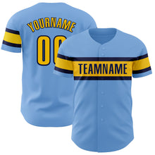 Load image into Gallery viewer, Custom Light Blue Yellow-Navy Authentic Baseball Jersey
