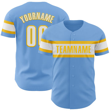 Custom Light Blue White-Yellow Authentic Baseball Jersey