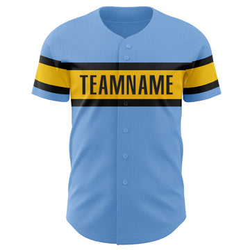 Custom Light Blue Yellow-Black Authentic Baseball Jersey