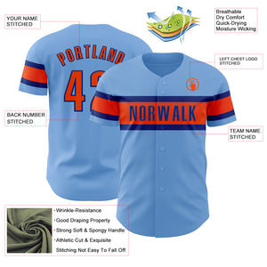 Custom Light Blue Orange-Royal Authentic Baseball Jersey