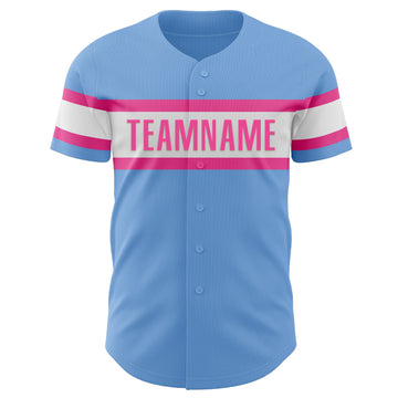 Custom Light Blue Pink-White Authentic Baseball Jersey