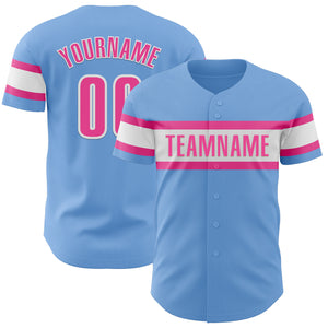 Custom Light Blue Pink-White Authentic Baseball Jersey