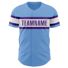 Laden Sie das Bild in den Galerie-Viewer, Custom Light Blue Purple-White Authentic Baseball Jersey
