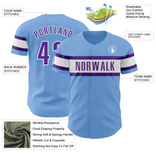 Laden Sie das Bild in den Galerie-Viewer, Custom Light Blue Purple-White Authentic Baseball Jersey
