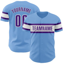 Laden Sie das Bild in den Galerie-Viewer, Custom Light Blue Purple-White Authentic Baseball Jersey
