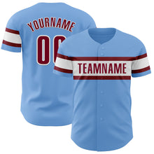 Load image into Gallery viewer, Custom Light Blue Maroon-White Authentic Baseball Jersey
