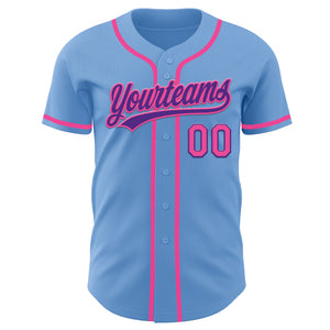 Custom Light Blue Pink-Purple Authentic Baseball Jersey