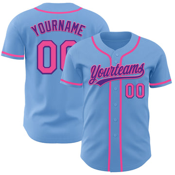 Custom Light Blue Pink-Purple Authentic Baseball Jersey