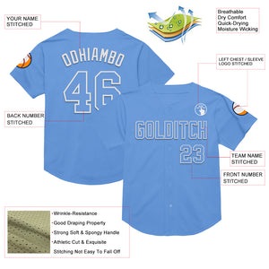 Custom Light Blue White Mesh Authentic Throwback Baseball Jersey