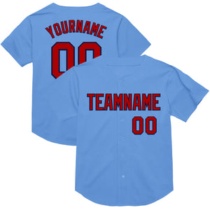 Custom Light Blue Red-Navy Mesh Authentic Throwback Baseball Jersey