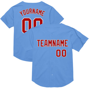 Custom Light Blue Red-White Mesh Authentic Throwback Baseball Jersey