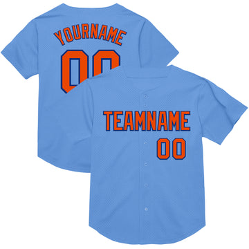 Custom Light Blue Orange-Royal Mesh Authentic Throwback Baseball Jersey