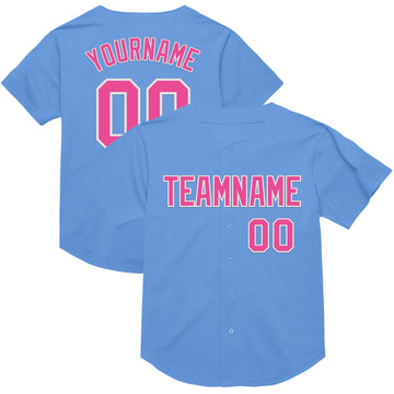 Custom Light Blue Pink-White Mesh Authentic Throwback Baseball Jersey