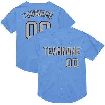 Custom Light Blue Gray-Black Mesh Authentic Throwback Baseball Jersey