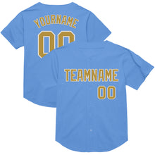 Laden Sie das Bild in den Galerie-Viewer, Custom Light Blue Old Gold-White Mesh Authentic Throwback Baseball Jersey
