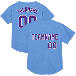 Custom Light Blue Purple-White Mesh Authentic Throwback Baseball Jersey