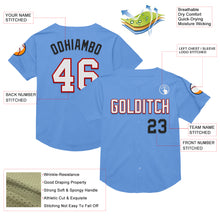 Laden Sie das Bild in den Galerie-Viewer, Custom Light Blue Red-Black Mesh Authentic Throwback Baseball Jersey
