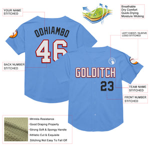 Custom Light Blue Red-Black Mesh Authentic Throwback Baseball Jersey