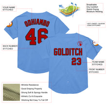 Laden Sie das Bild in den Galerie-Viewer, Custom Light Blue Red-Black Mesh Authentic Throwback Baseball Jersey
