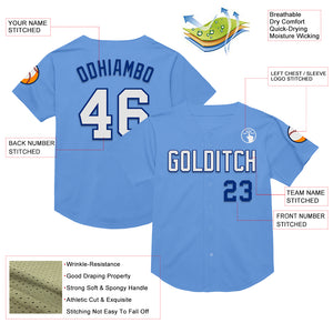 Custom Light Blue White-Royal Mesh Authentic Throwback Baseball Jersey