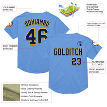 Load image into Gallery viewer, Custom Light Blue Navy-Yellow Mesh Authentic Throwback Baseball Jersey
