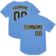 Load image into Gallery viewer, Custom Light Blue Navy-Yellow Mesh Authentic Throwback Baseball Jersey
