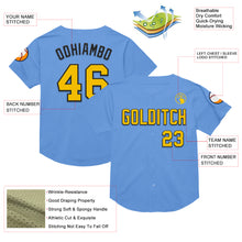 Laden Sie das Bild in den Galerie-Viewer, Custom Light Blue Yellow-Black Mesh Authentic Throwback Baseball Jersey
