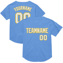 Load image into Gallery viewer, Custom Light Blue White-Yellow Mesh Authentic Throwback Baseball Jersey
