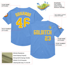 Laden Sie das Bild in den Galerie-Viewer, Custom Light Blue Yellow-White Mesh Authentic Throwback Baseball Jersey
