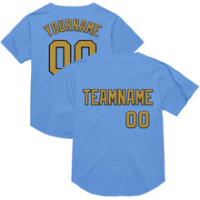 Load image into Gallery viewer, Custom Light Blue Old Gold-Black Mesh Authentic Throwback Baseball Jersey
