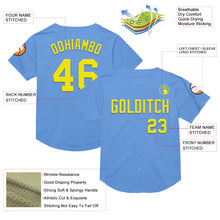 Load image into Gallery viewer, Custom Light Blue Light Yellow Mesh Authentic Throwback Baseball Jersey
