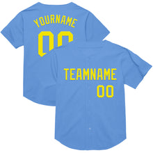 Load image into Gallery viewer, Custom Light Blue Light Yellow Mesh Authentic Throwback Baseball Jersey
