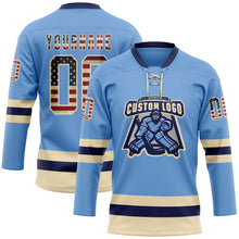 Загрузить изображение в средство просмотра галереи, Custom Light Blue Vintage USA Flag Cream-Navy Hockey Lace Neck Jersey
