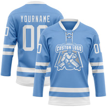 Загрузить изображение в средство просмотра галереи, Custom Light Blue White Hockey Lace Neck Jersey
