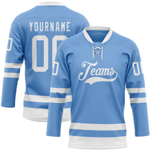 Загрузить изображение в средство просмотра галереи, Custom Light Blue White Hockey Lace Neck Jersey
