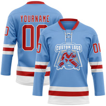 Загрузить изображение в средство просмотра галереи, Custom Light Blue Red-White Hockey Lace Neck Jersey
