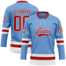 Загрузить изображение в средство просмотра галереи, Custom Light Blue Red-White Hockey Lace Neck Jersey
