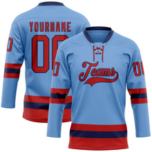 Загрузить изображение в средство просмотра галереи, Custom Light Blue Red-Navy Hockey Lace Neck Jersey
