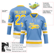 Загрузить изображение в средство просмотра галереи, Custom Light Blue Yellow-White Hockey Lace Neck Jersey
