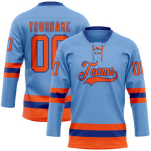 Загрузить изображение в средство просмотра галереи, Custom Light Blue Orange-Royal Hockey Lace Neck Jersey
