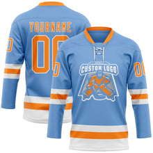 Загрузить изображение в средство просмотра галереи, Custom Light Blue Bay Orange-White Hockey Lace Neck Jersey
